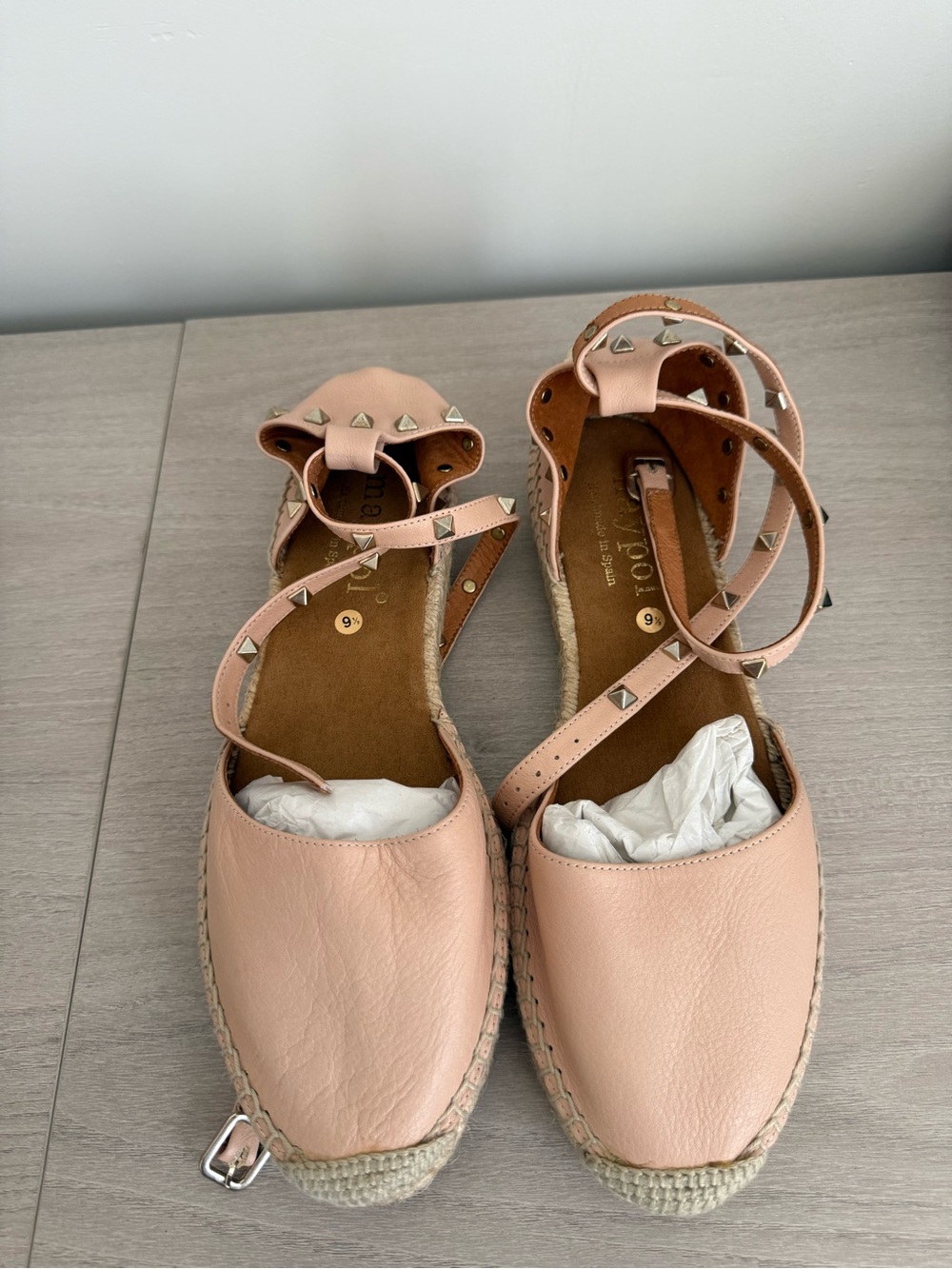 Maypol Blush Studded Ankle-Strap Espadrille Flats - Eu41/US9.5